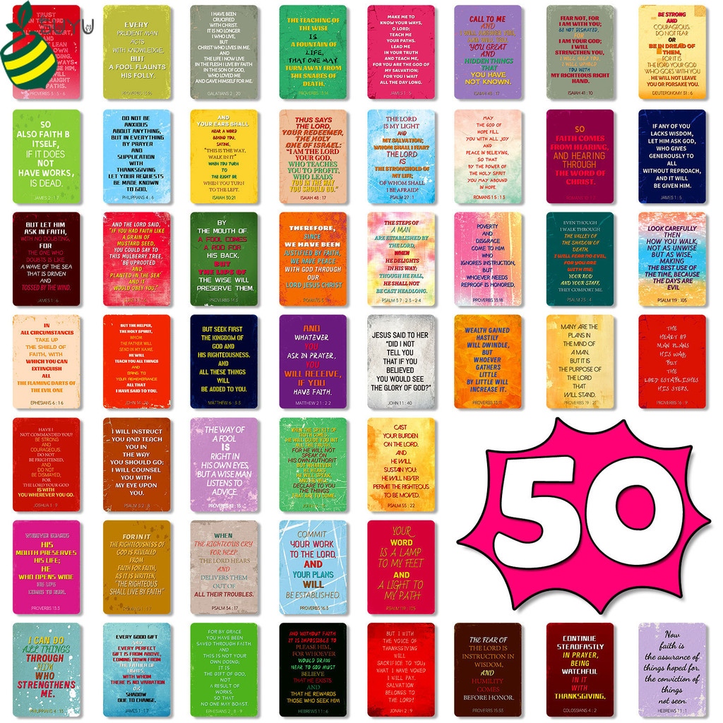 50 ชุดการ์ดพระคัมภีร์สร้างแรงบันดาลใจ - อ้างยกจากพี่สาว, อาชีพ, ไอไซอาห์, โรมันและอื่นๆ | ของขวัญคริสเตียนที่สมบูรณ์แบบ สีที่มีชีวิตชีวาสําหรับ Devotion ประจําวัน & Encouragement