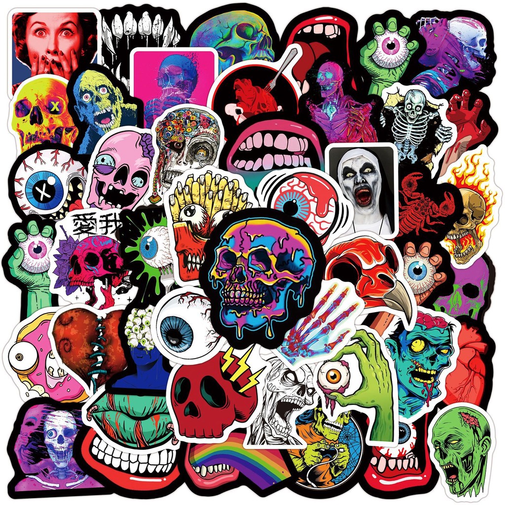 พร้อมส่ง Halloween punk ดำขาว punk devil LOGO sticker สติกเกอร์ ศิลปะกอทิก 50ชิ้น