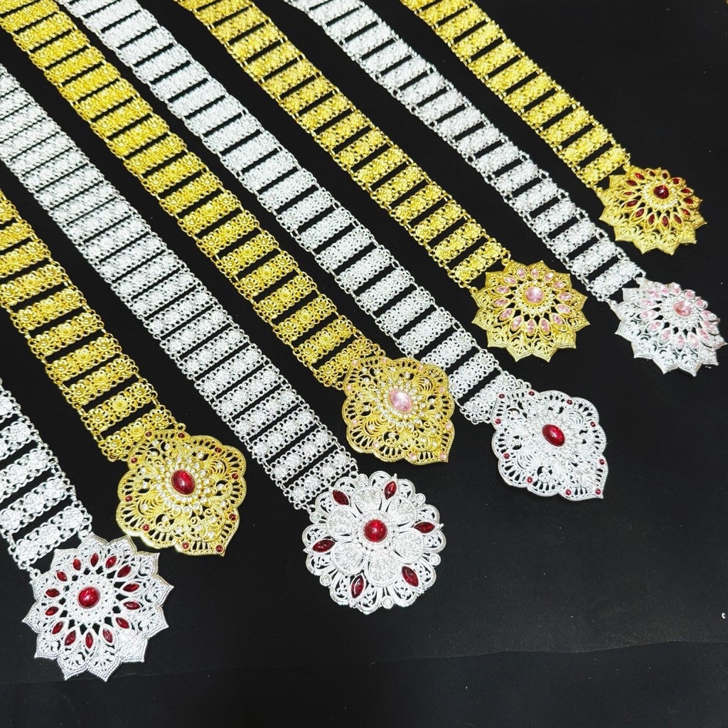 พร้อมส่ง  เครื่องประดับแบบไทย ชุดไทย เข็มขัดผู้หญิง ทอง เงิน สีนาค