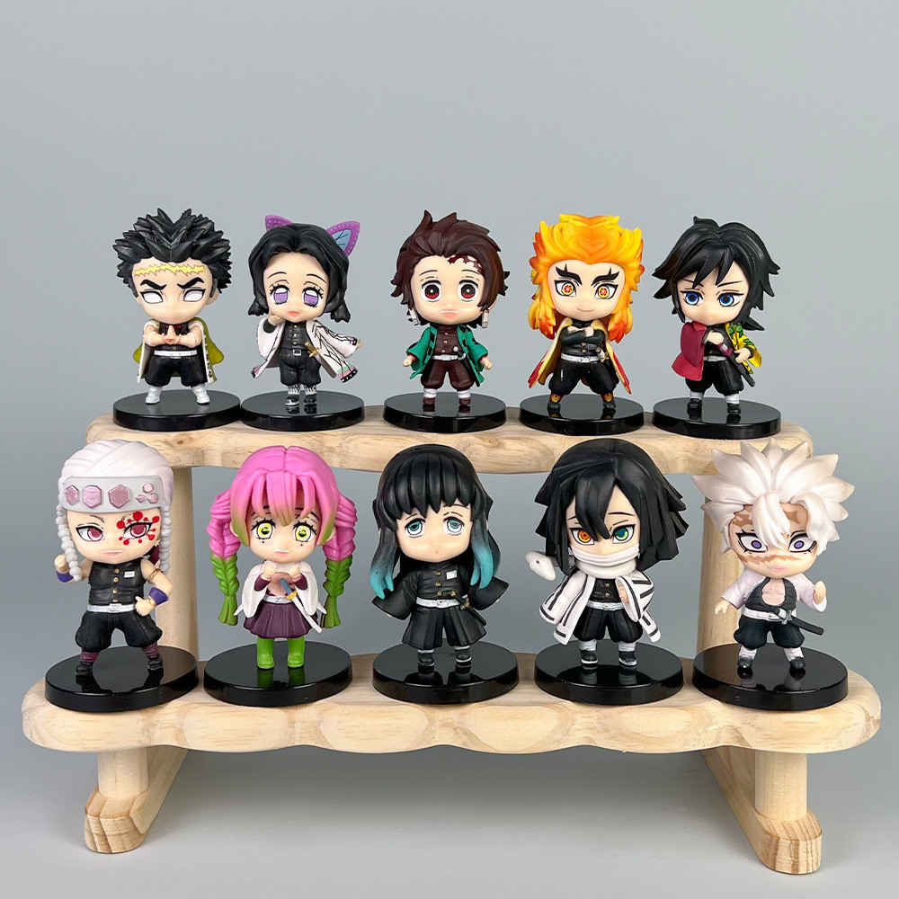 5 Demon Slayer Anime Figures รุ่น Q Tanjiro ผีเสื้อ Shinobu Kyojuro Love คอลัมน์ตุ๊กตาแคปซูลของเล่นเ