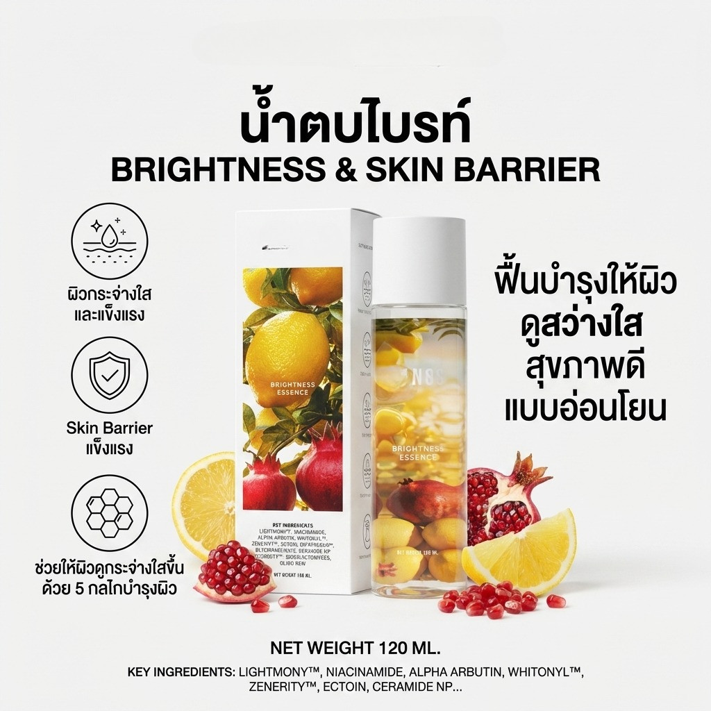[ของแท้ 100%] Lan0s Brightness Essence เอสเซนส์บํารุงผิวหน้ากระจ่างใสจาก Lanos สูตรผิวกระจ่างใส ลดรอยสิว รอยดํา รอยแดง  120มล.