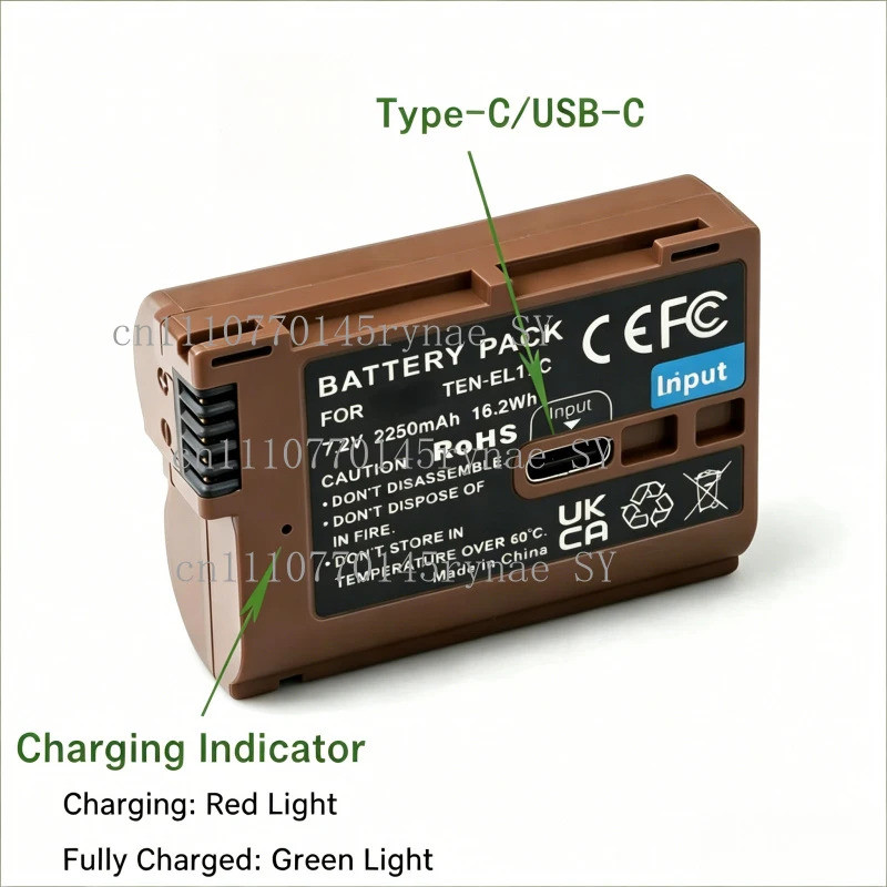 7.2V 2250mAh Type-C Li-ion เปลี่ยนแบตเตอรี่สําหรับ Nikon EN-EL15c EL15a EL15b Fit Zf Z8 Z7 II Z7 Z6 