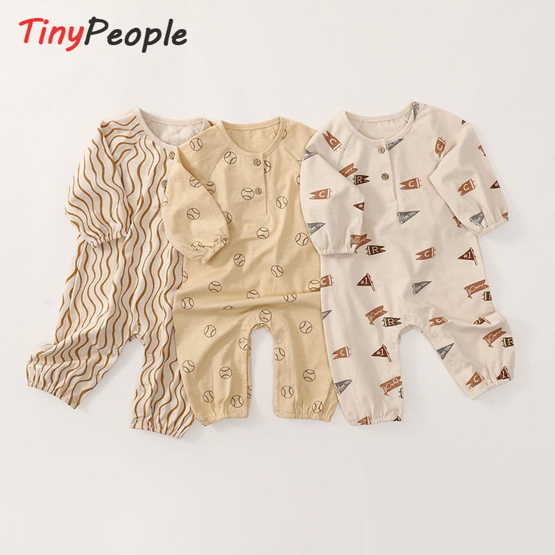 Tinypeeople เสื้อผ้าเด็กบางแขนยาว Romper Romper ins สไตล์เสื้อผ้าฤดูใบไม้ผลิมิถุนายน-December ชุดจั๊