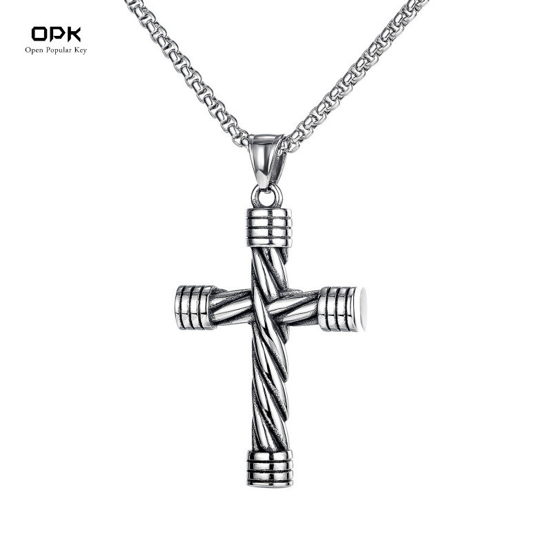 OPK เครื่องประดับ Twisted Cross จี้ Street บุคลิกภาพ Hip-Hop สไตล์สแตนเลสสร้อยคอผู้ชาย