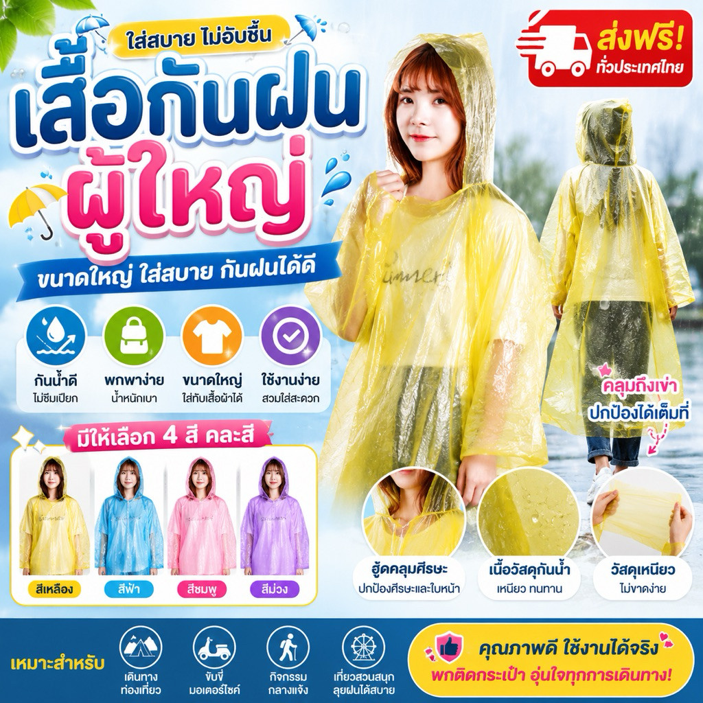 GTRmallshop  TYE43(ร้านไทย) เสื้อกันฝนฉุกเฉิน กันน้ำ (สำหรับผู้ใหญ่)