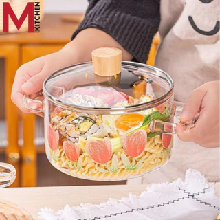 M KITCHEN หม้อ หม้อต้ม หม้อสองหู หม้อแก้วพร้อมหูจับ ขนาด16cm ตั้งบนเตาแก๊สได้