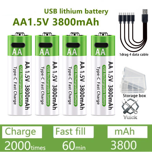 ที่ชาร์จแบตเตอรี่ลิเธียม 1.5V AA/AAA แบตเตอรี่ Li-ion 3000/1200mAh แบบชาร์จไฟได้ ถ่านชาร์จ