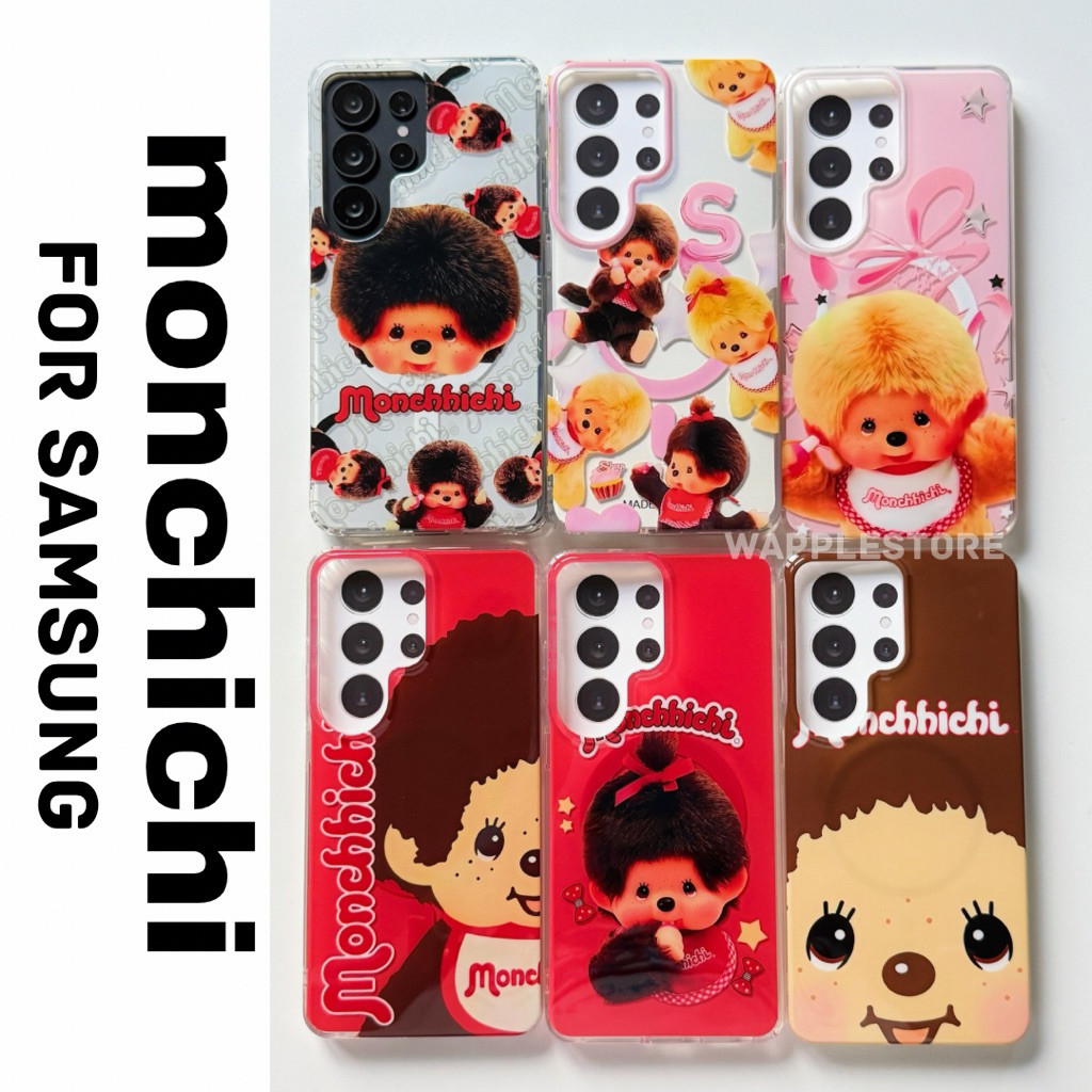 wapple-Case S23Ultra-S26Ultra Magnetic ลายการ์ตูนMonchichi มีแม่เหล็กขอบนิ่มหลังแข็ง สำหรับรุ่นSAMSUN