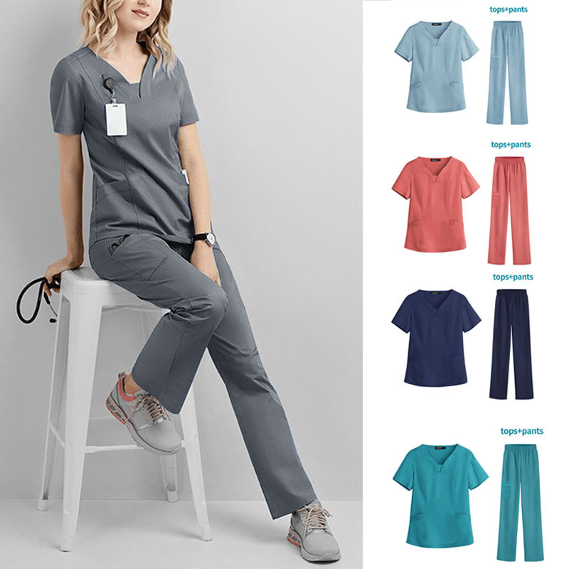 ยูนิฟอร์มสครับทางการแพทย์ Scrub Set เสื้อ+กางเกง มีหลายไซส์ S-XXL ทรงสวย ใส่สบาย