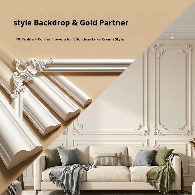 PU มุมดอกไม้ Molding Decor Wall Border Line Faux ยิปซั่ม Trim สําหรับทีวีโซฟาพื้นหลังผนัง Framing