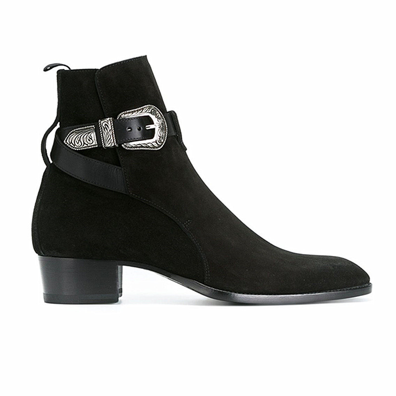 CHELSEA Boots รองเท้าบูทสั้นผู้ชาย Martin Boots CHELSEA BOOT สไตล์อังกฤษโลหะหัวเข็มขัดใหญ่หนังแท้ชี้