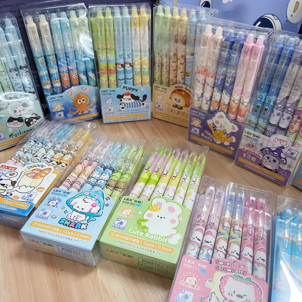 ปากกาลบได้แบบกด ลายมาใหม่ ขนาดหัว0.5mmลายการ์ตูนเขียนลื่นลบง่าย เปลี่ยนไส้ได้ 1 กล่อง 12แท่งพร้อมส่ง