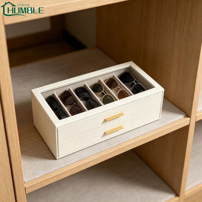 Humble Stylish 12 Slot กล่องเก็บแว่นตาพร้อมฝาปิดใสและกันฝุ่นออกแบบโลหะแว่นตากันแดด Organizer