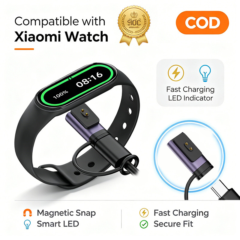 อะแดปเตอร์สายชาร์จ LED Type-C สำหรับ Xiaomi Smart Bracelet 8/9/10 / Pro / NFC และ Redmi Watch 5/4/3 charging cable