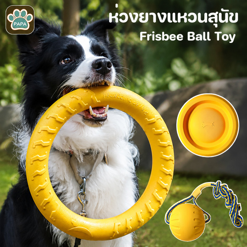 ห่วงยางแหวนสุนัข สุนัขกัดจานร่อนของเล่นบอลแบบโต้ตอบ การฝึกสัตว์เลี้ยง Frisbee Ball Toy