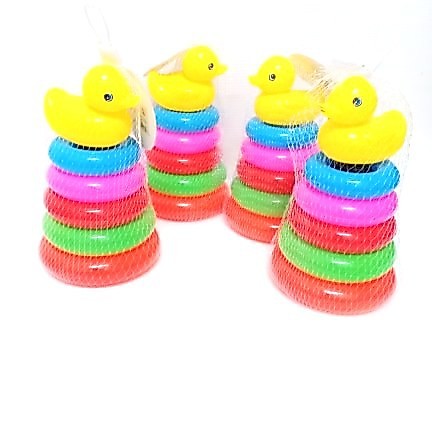 โยนห่วง เป็ดน้อย สีสวย 5 ชั้น สูง 18 ซม ตรงปก พร้อมส่ง จากไทย ฝีกทักษะ ขนาด และ แยกสี .