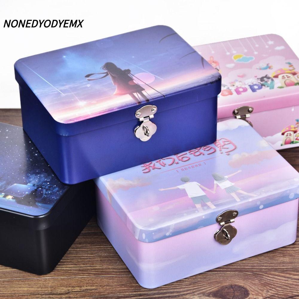 NONGYODYEMX กล่องดีบุก, วินเทจพร้อมกุญแจล็อค Desktop Storage , เครื่องประดับในครัวเรือนกล่องแต่งหน้าความจุขนาดใหญ่