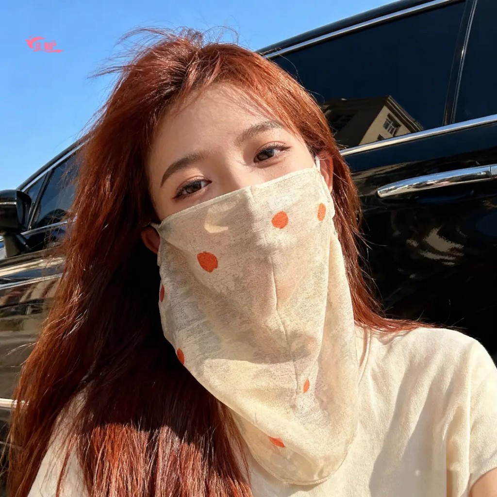 หน้ากากกันแดดลายดอกไม้ฤดูร้อน-ผ้าคลุมหน้าระบายอากาศพร้อมป้องกันคอสําหรับผู้หญิง
