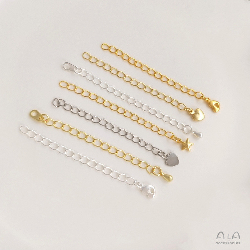 สี Retention Tail Chain ทองแดงชุบ 14K18K เงินแท้โซ่ DIY Handmade อุปกรณ์เสริมสร้อยคอสร้อยข้อมือวัสดุ