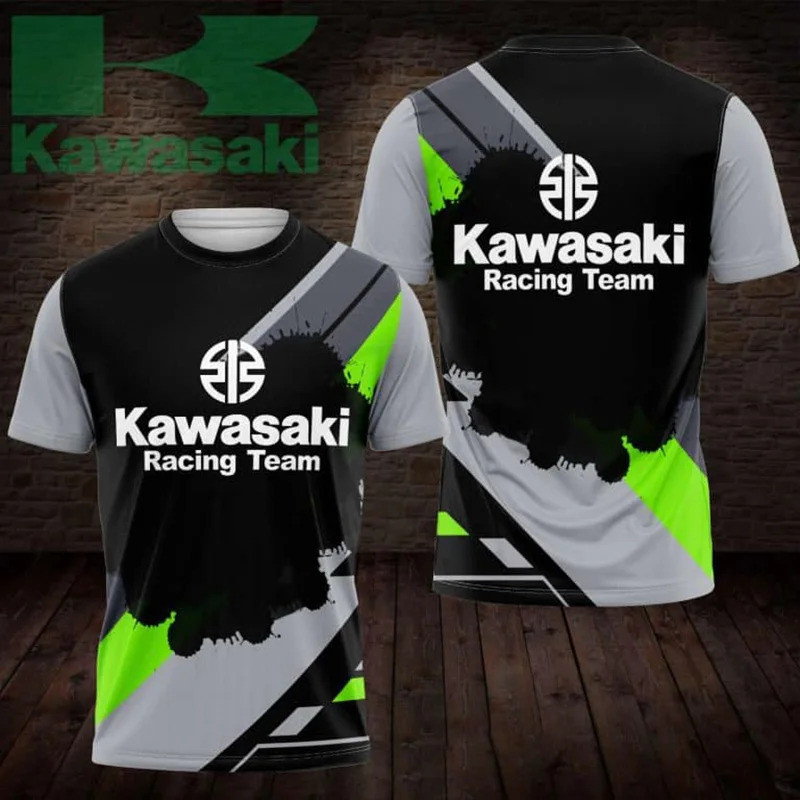 ฤดูร้อนใหม่ผู้ชายเสื้อ T รถจักรยานยนต์ Kawasaki โลโก้ 3D พิมพ์ลําลองแขนสั้นเสื้อยืดระบายอากาศ BREN1A