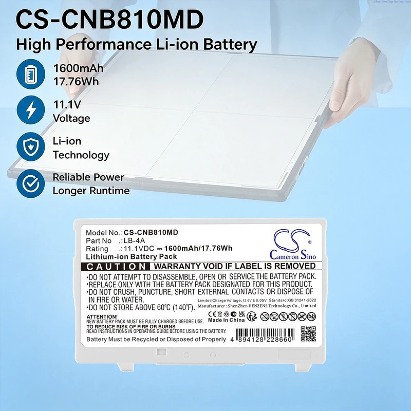 Cameron Sino 11.1V 1600mAh แบตเตอรี่ทางการแพทย์ LB-4A สําหรับ Canon AX-C4343W CXDI-410C CXDI-810C CX