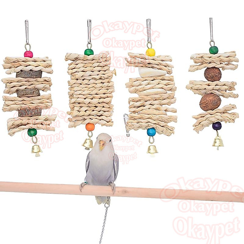 ของเล่นนกแก้ว แกลบข้าวโพดแอปเปิ้ลไม้ตะลุมกระดูกเชือกกรงแขวนนกของเล่นเหมาะสําหรับนกแก้วขนาดเล็กและขนาดกลาง