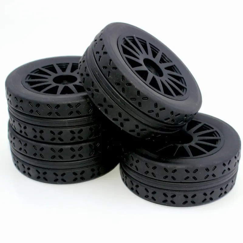 4pcs 70 มม.12 มม.Hex 1/10 RC Rally Racing Street ยางและล้อพลาสติกแข็งสําหรับ 1:10 Scale บนแผนที่ Dri