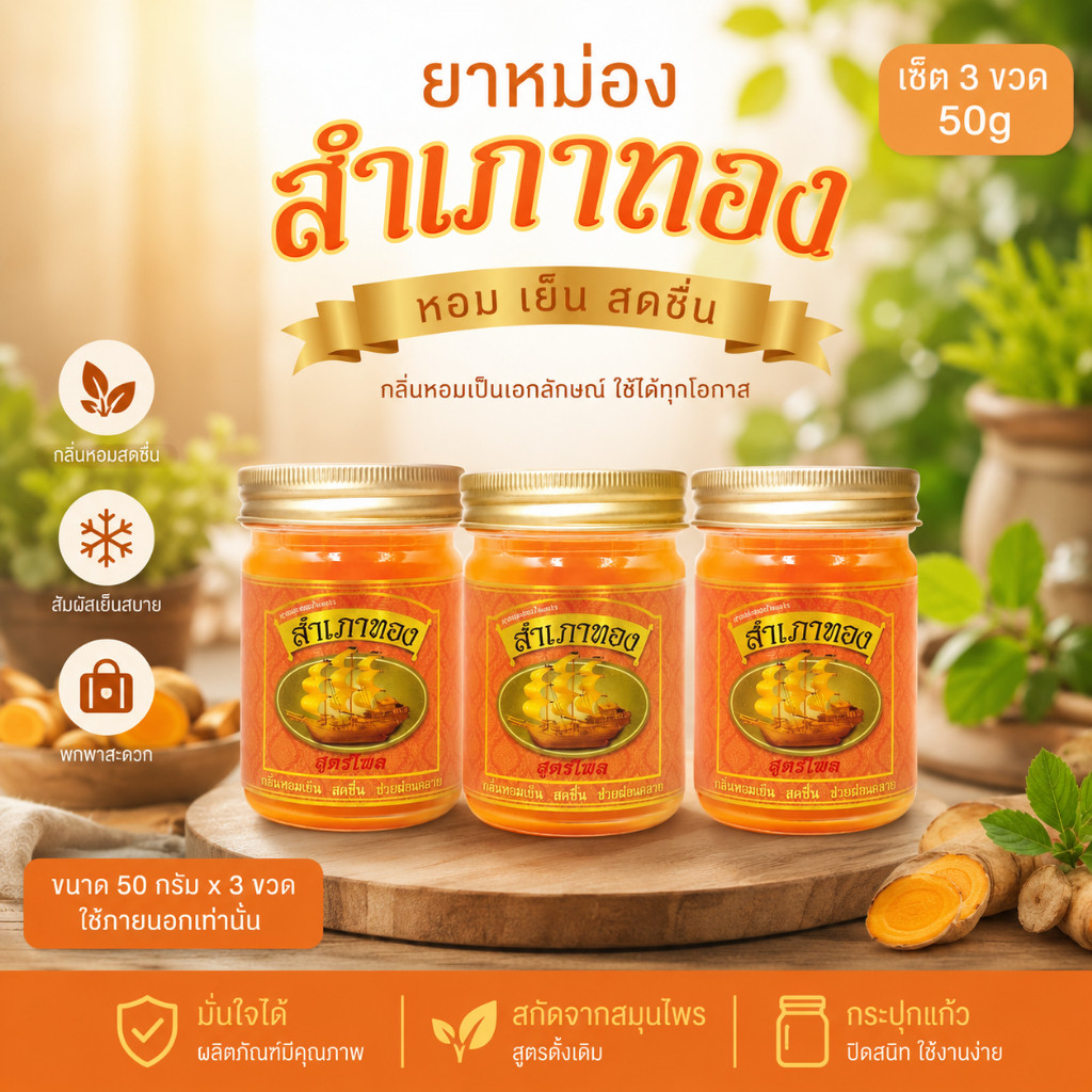 ยาหม่องสำเภาทอง ยาหม่องนวด  1 เซ็ท 6 ขวด และ 3 ขวด ขนาด50กรัม ยาหม่องเกลี่ยง่าย ซึบซับได้ดี