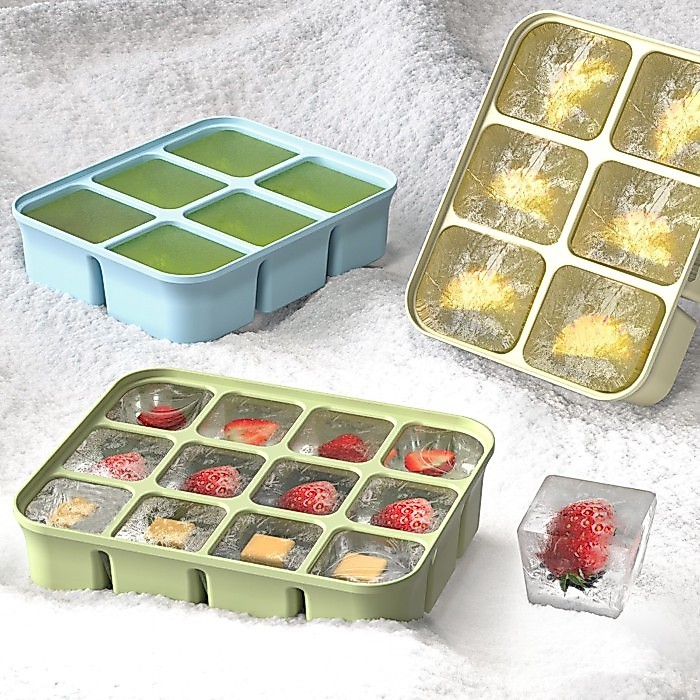 Multi-Grid Push-Type ถาดน้ําแข็งซิลิโคนเกรดอาหาร Easy-Release แม่พิมพ์ในครัวเรือนขนาดใหญ่-ความจุกล่องน้ําแข็งเครื่องดื่ม Universal