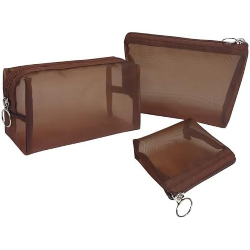 Aosbos 3-Pack Mesh Cosmetic Bag Set - Travel/On-The-Go Makeup Storage, Zipper Closed Small Pouch