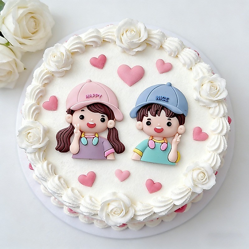 วันวาเลนไทน์ยางนุ่มการ์ตูนคู่เค้กนุ่มน่ารักสไตล์ตกแต่งที่ระลึกวันขนม