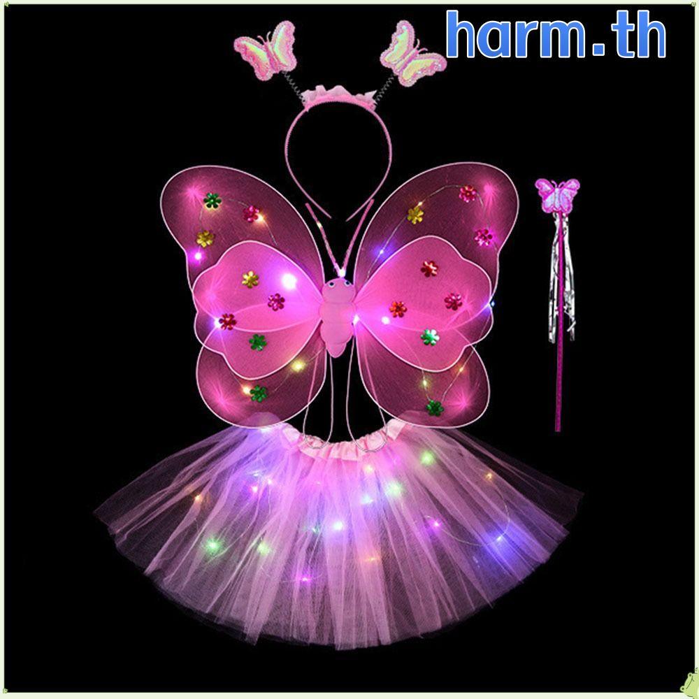 HARM กระโปรงเด็กผู้หญิง Princess Hair Hoop 2-8 ปีอีสเตอร์วันวาเลนไทน์ปีกผีเสื้อ Angel Luminous Wings