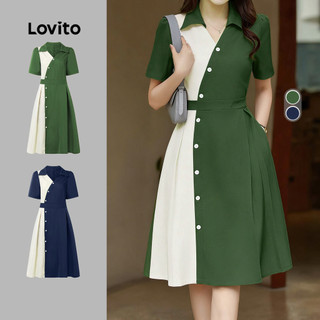Lovito Women Elegant Dress Korean Button Colorblock Spring/summer Dress LK5LD225