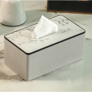 Homlife กล่องทิชชู่ ทรงยาว สไตล์โมเดิร์นลักชูรี่ Modern Luxury Modern Storage Box ขนาดใหญ่ สีขาว สีดำ หินอ่อน - MH262