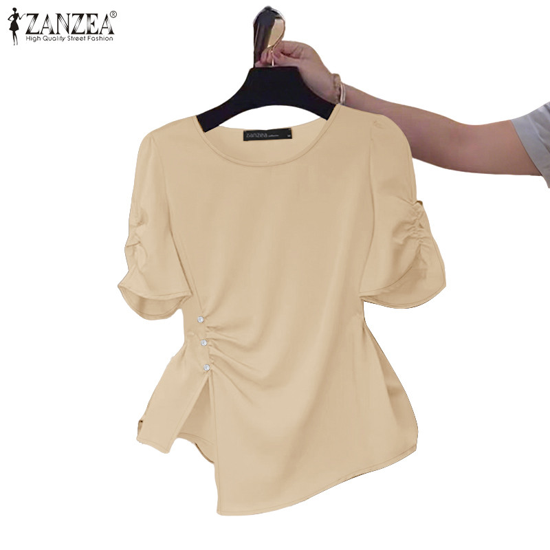 ZANZEA เสื้อเบลาส์แขนพัฟ จีบคอวี สไตล์เกาหลีสำหรับผู้หญิง
