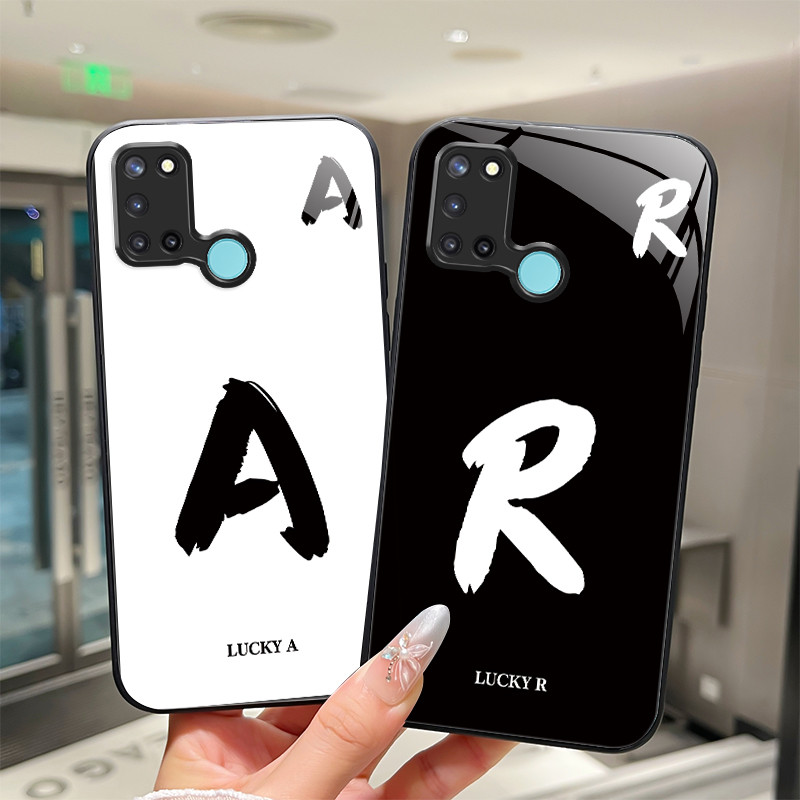 สําหรับ Realme C17 RMX2101 / Realme 7i RMX2103 กระจกนิรภัยเคสโทรศัพท์ Lucky Initial Letter เลนส์ป้อง