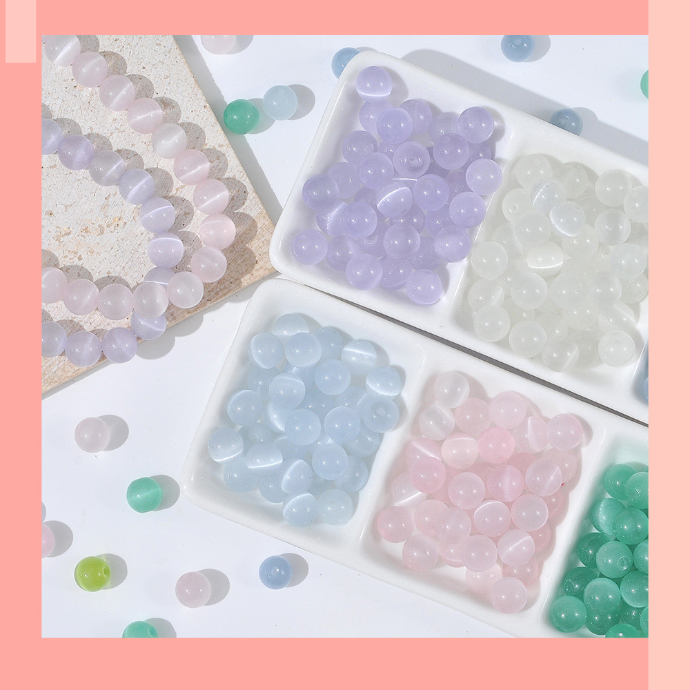 [JIN] 10 หินธรรมชาติ Cats Eye หลากสี diy ทําด้วยมือลูกปัดกลมลูกปัด