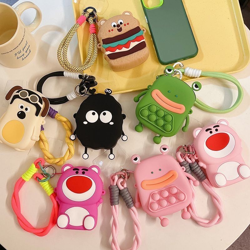 ◆กระเป๋าสตางค์◆ Dopamine Fun Master Dog Strawberry Bear Frog Small Wallet Coin Bag Lanyard Short Rop
