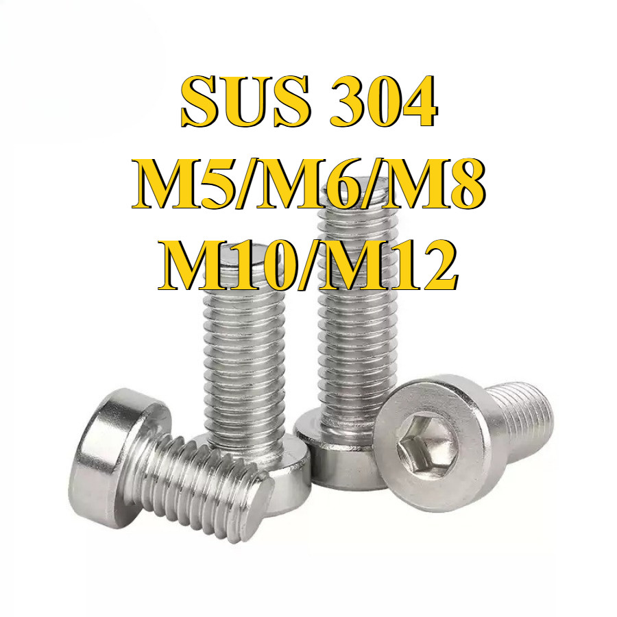 น็อตหัวจมบาง สกรูหัวจมหกเหลียม หัวสั้น สเตนเลส 304 ขนาด M5/M6/M8/M10/M12 เกลียวมิล DIN7984 [GYYY-TG]