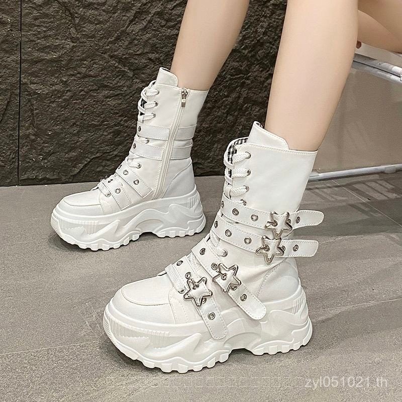 บูทมาร์ตินใหม่ สไตล์_high-top_หัวเข็มขัดโลหะ พื้นเพิ่มความสูง 8 ซม.