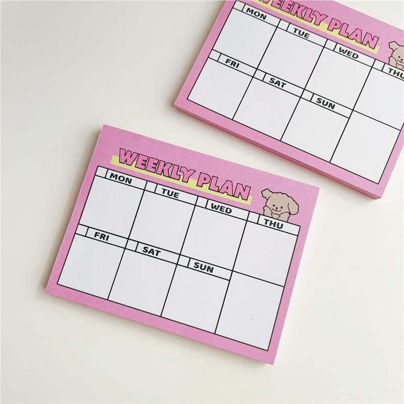 50 แผ่นหมายเหตุ WEEKLY PLANNER PINK BEAR Notebook Notepad Planer Craftycharm