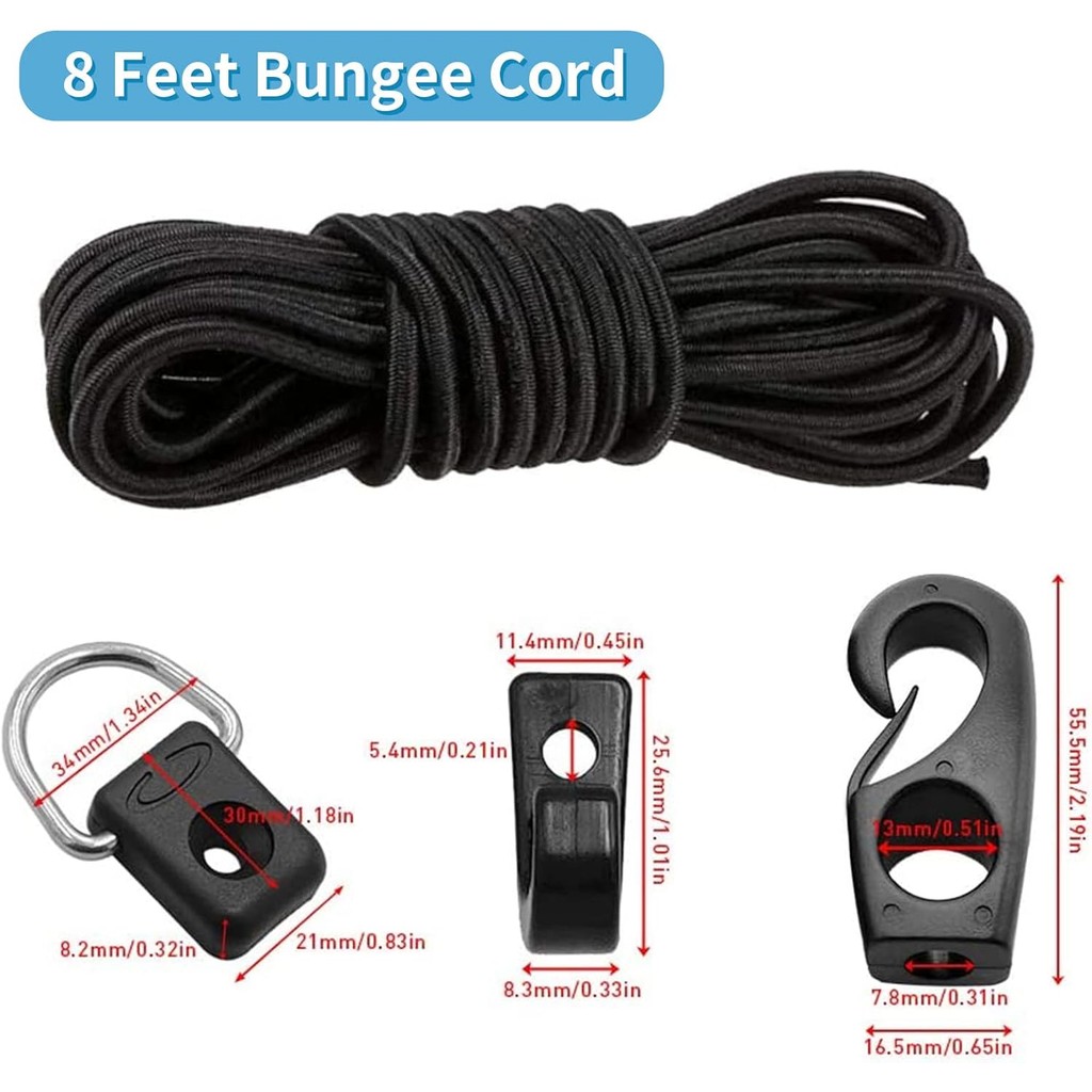 Kayak Deck Rigging Kit 8 ฟุต Bungee Cord Ends Hooks และตกปลา D-Ring 304 M6 สกรูและ 6 J-Hooks สําหรับ