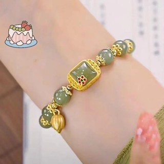 สร้อยข้อมือหยกสแควร์น้ำตาลอัญชัน สไตล์จีนหรูหรา พร้อมลายละเอ…