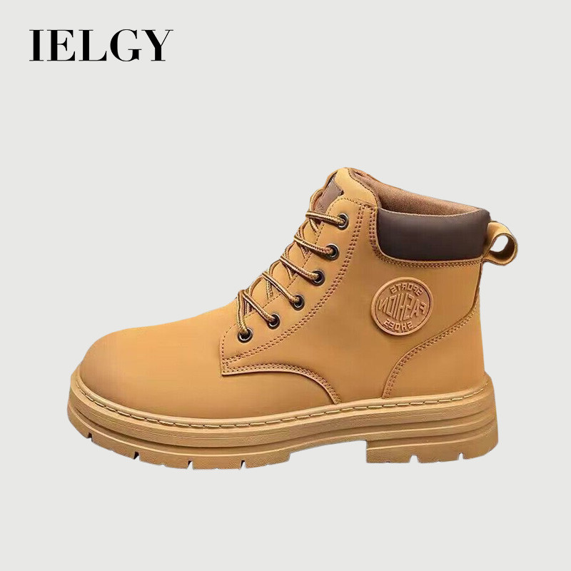 IELGY สไตล์ใหม่ Breathable High-Top Martin รองเท้าผู้ชาย Retro หนา Soled Casual 