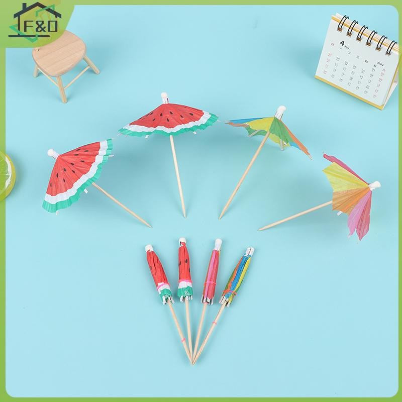 F&O 50 ชิ้นค็อกเทลร่ม Sticks ไม้จิ้มฟันตกแต่งเครื่องดื่มขนมผลไม้ Picks.