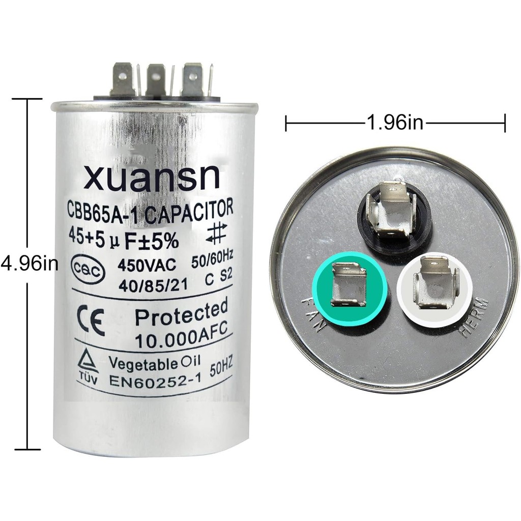 45/5 uF 45+5 MFD 370V หรือ 450V Dual Run Start รอบ A/C Capacitor 45 5 uF 370 450 โวลต์ VAC CBB65B Ai