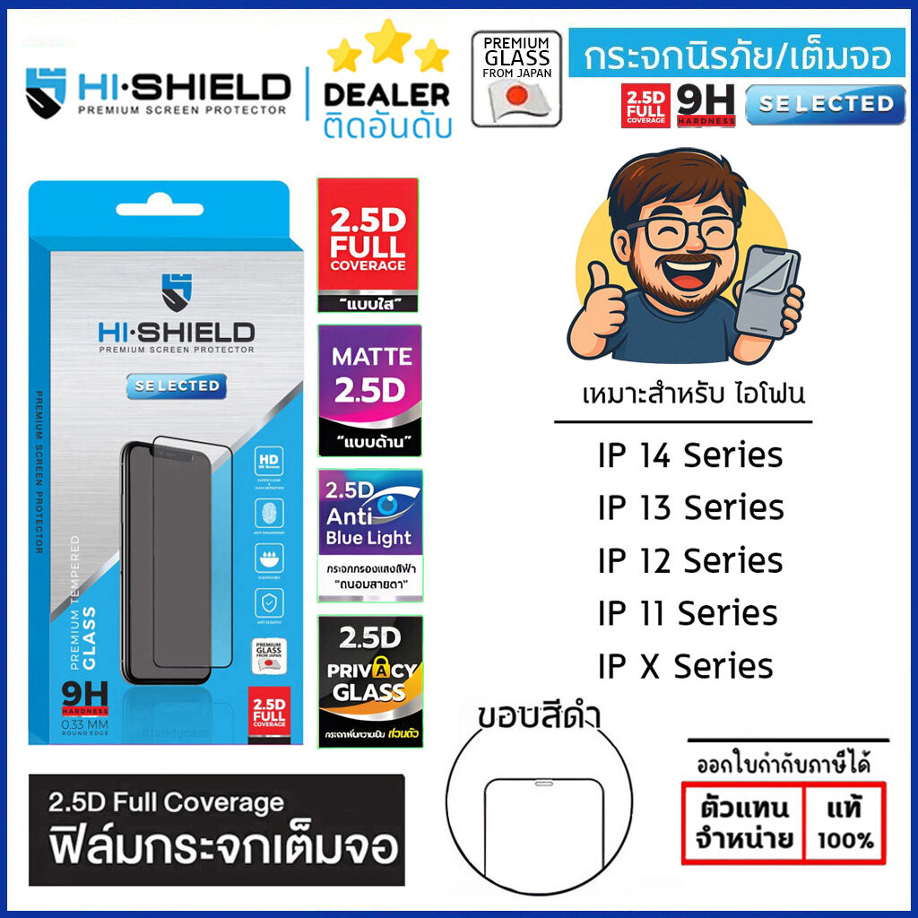 Hishield Selected ใส ด้าน กันคนมอง ฟิล์มกระจก เต็มจอ ใช้สำหรับ iPhone 14 Pro Max 13 Pro 12 Pro Max 11 Pro Max Xs Max ...