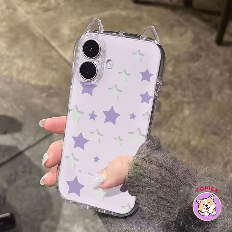 เหมาะสําหรับเคสโทรศัพท์ iPhone16 Colored Stars ใหม่ iPhone 151413 12 11pro หูแมว xsmax ซิลิโคน xs/xr ผู้หญิง 78 โปร่งใส TED