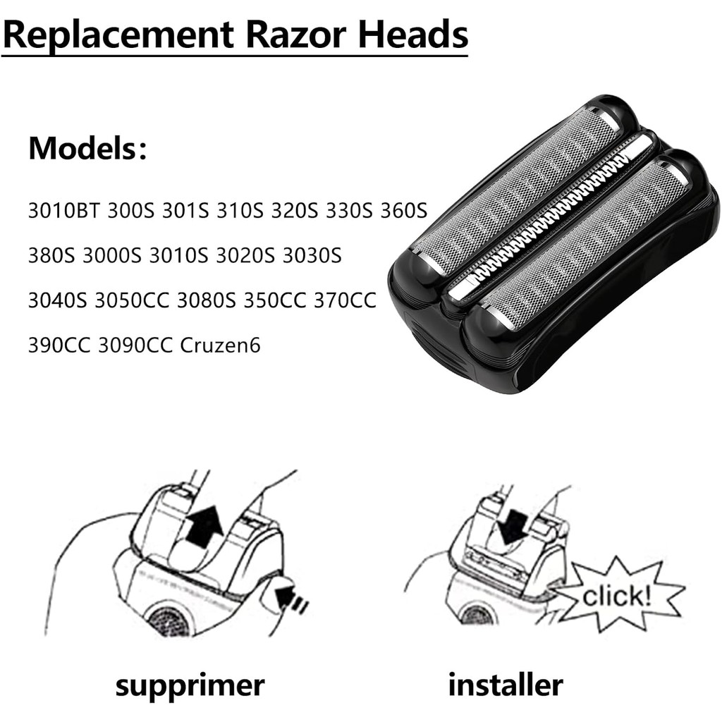 21B Series 3 เปลี่ยนฟอยล์และเครื่องตัดใช้งานร่วมกับ Braun Series 3 เปลี่ยนหัว & สําหรับ Braun S3 เปี