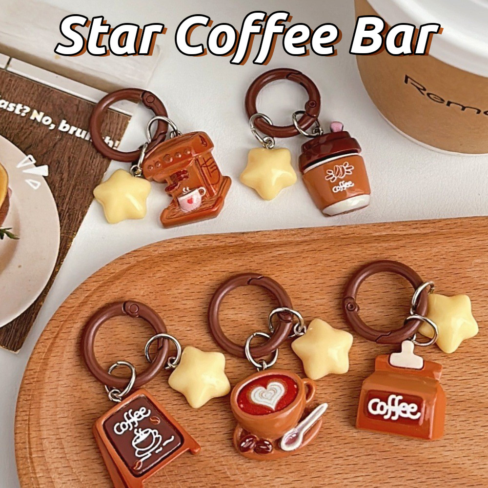 STARX Lovely Coffee Shop พวงกุญแจ - ถ้วยกาแฟ 3D และจี้ดาว - พวงกุญแจ, ตกแต่งกระเป๋าเป้สะพายหลัง | ของขวัญสําหรับเพื่อน เด็ก วัยรุ่น เด็กผู้หญิง เด็กผู้ชาย